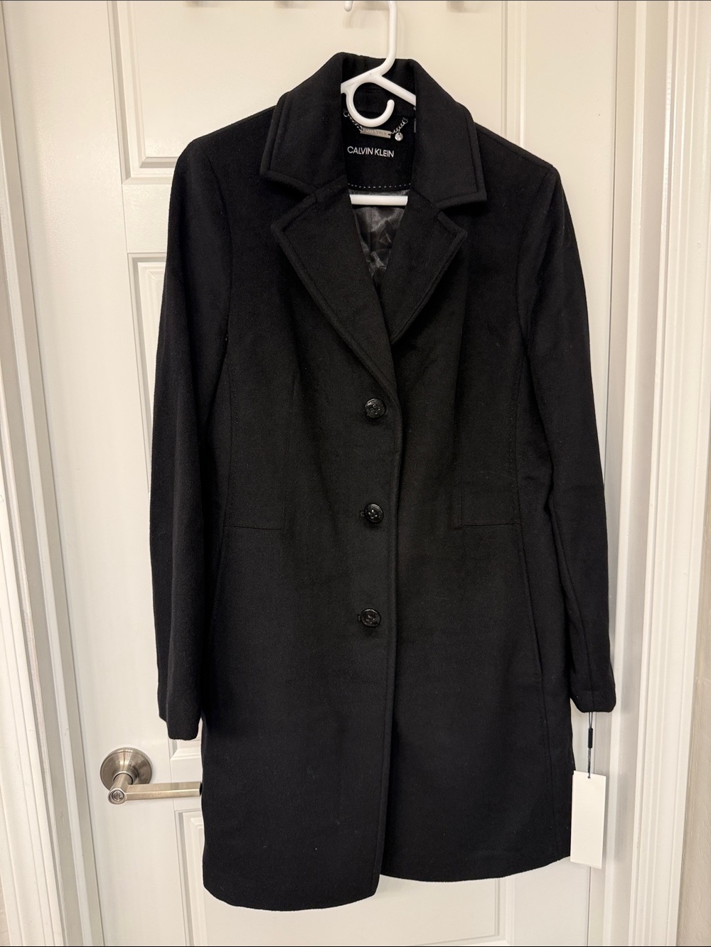 Calvin Klein Women’s Black Wool-Blend Triple-Button Pea Coat